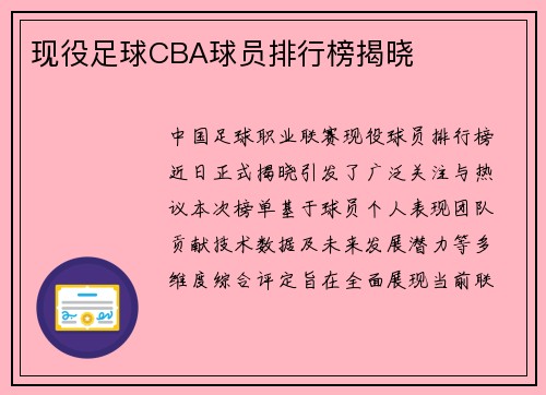 现役足球CBA球员排行榜揭晓